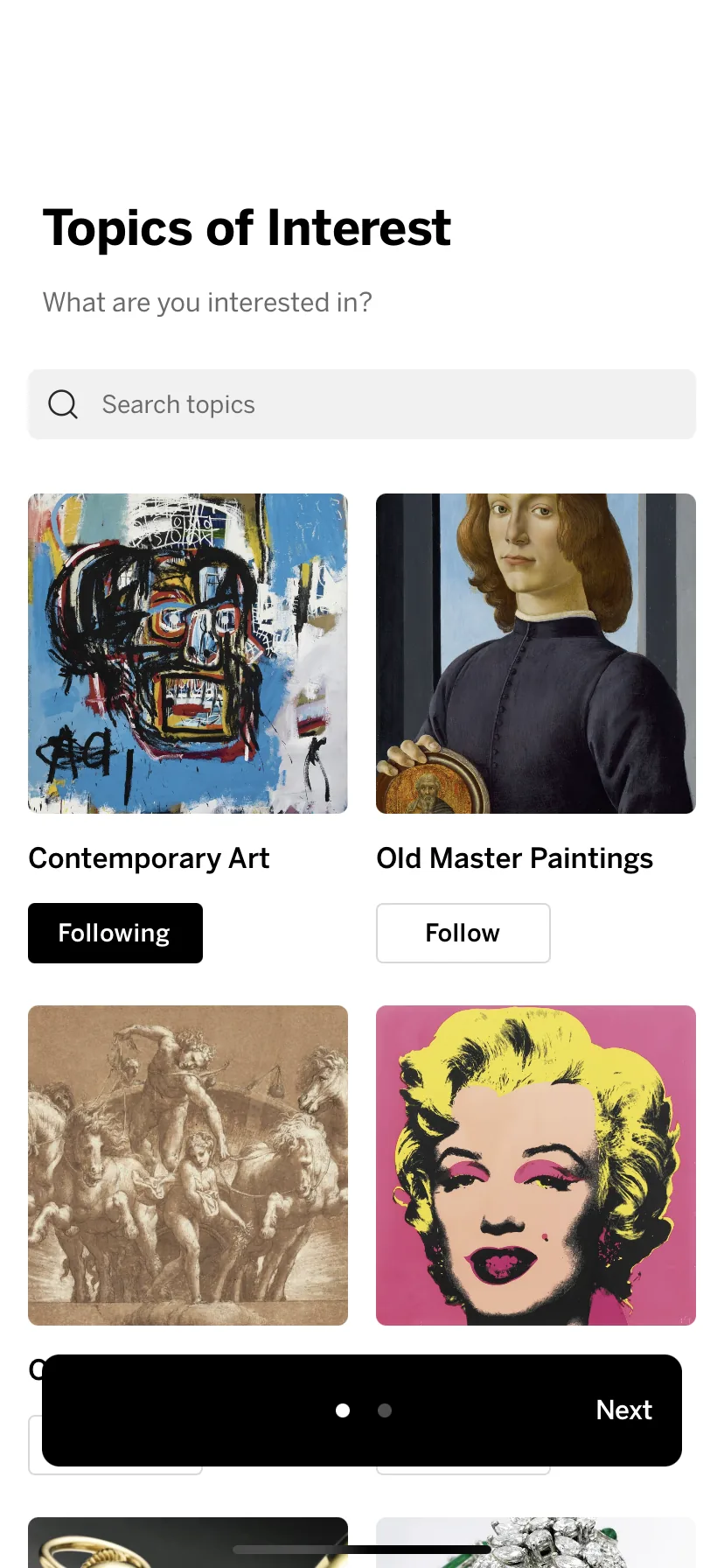 Onboarding: picking topics of interest