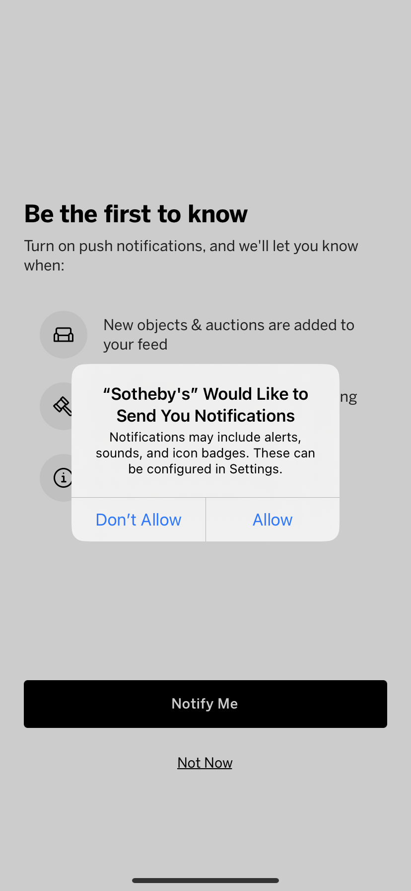 Asking to turn on notifications for new objects and auctions