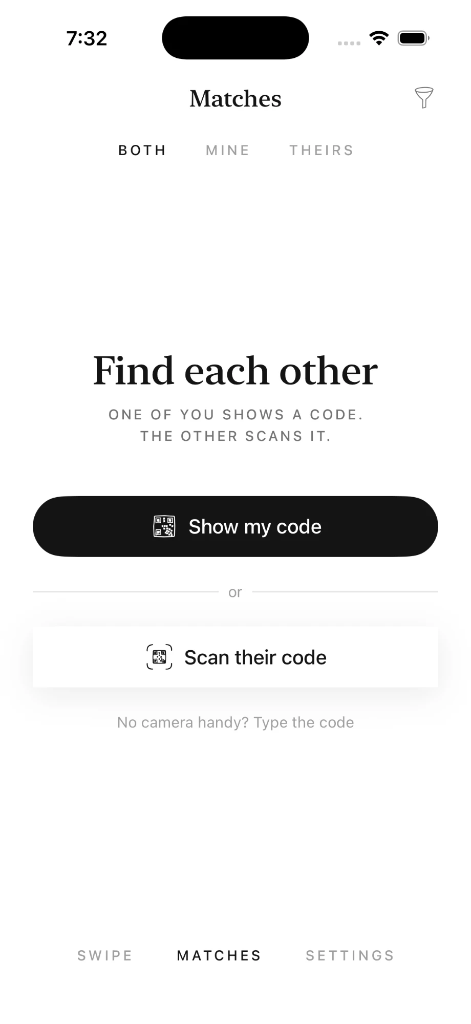 Pairing with a partner by QR code