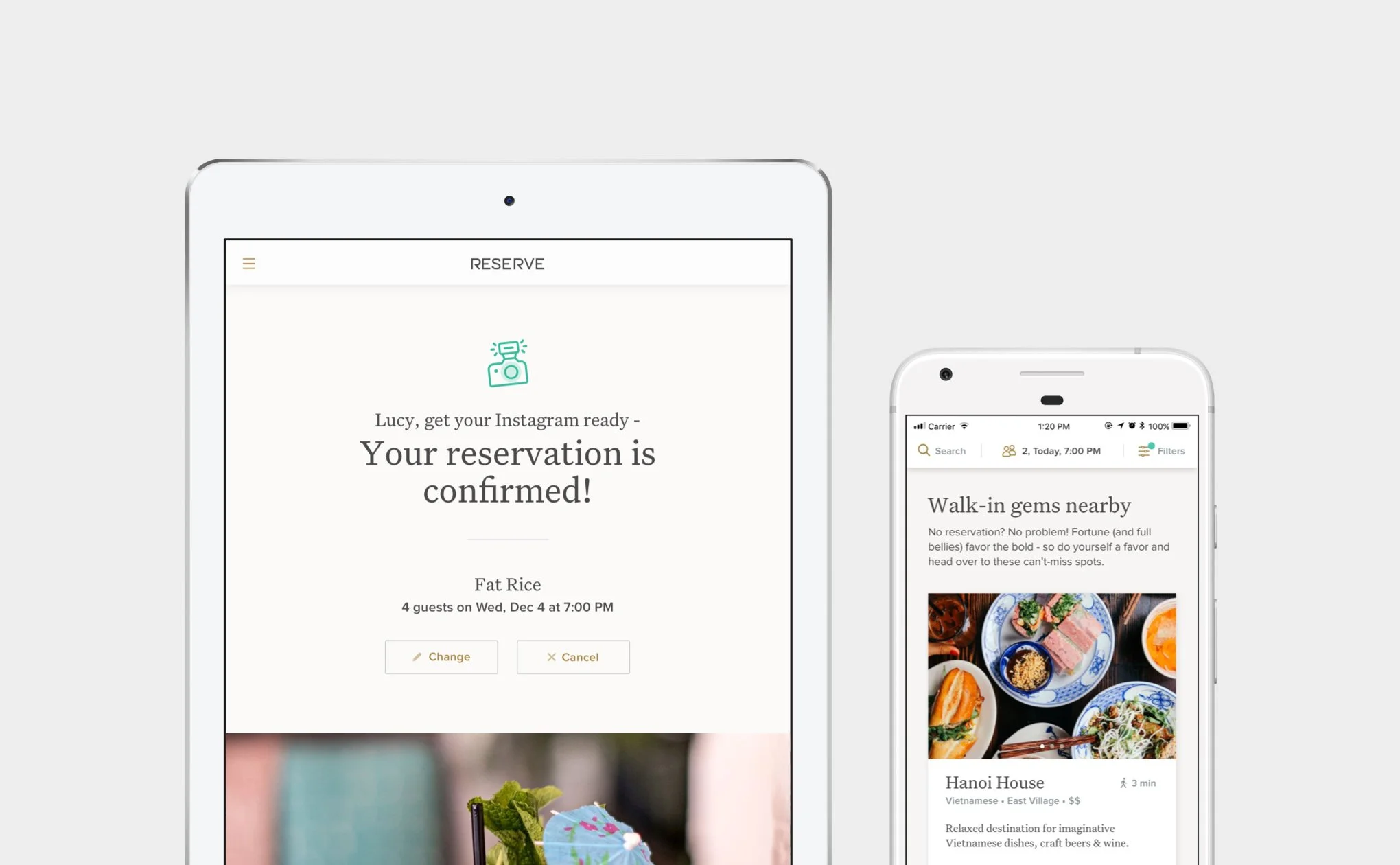 A confirmation screen reading “Lucy, get your Instagram ready”