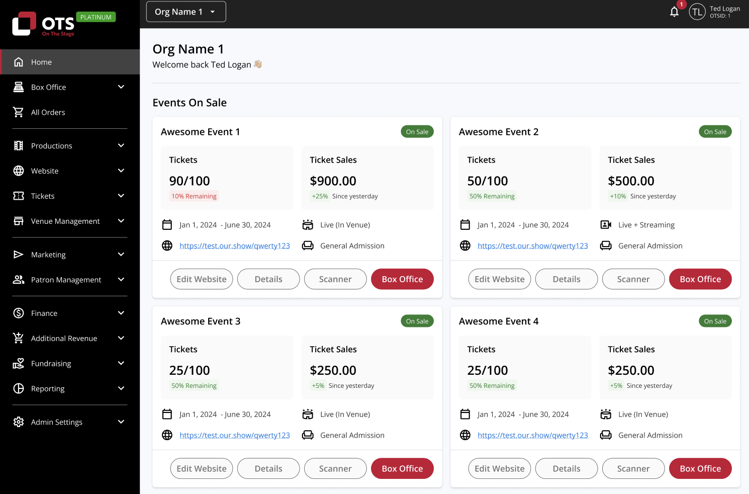 The redesigned On The Stage dashboard