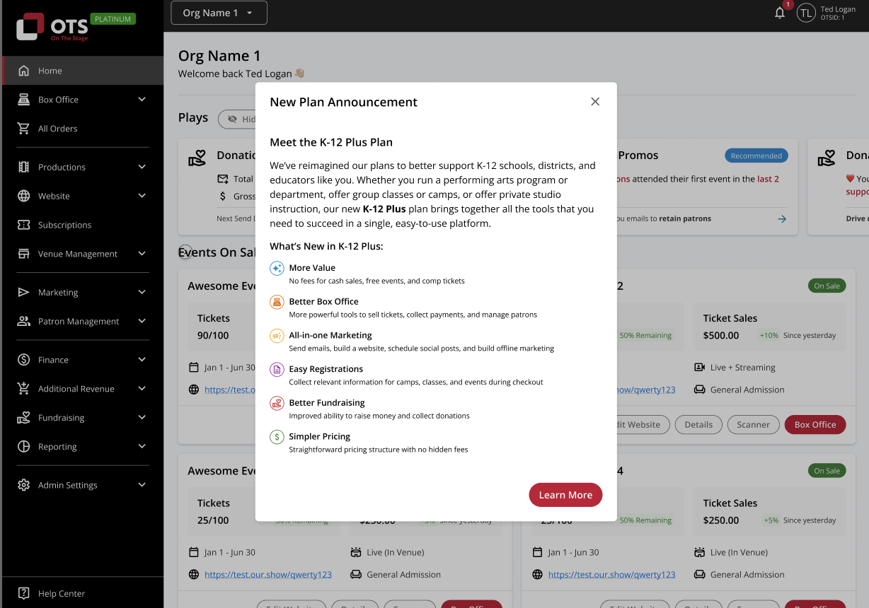 A new plan announcement inviting customers to upgrade