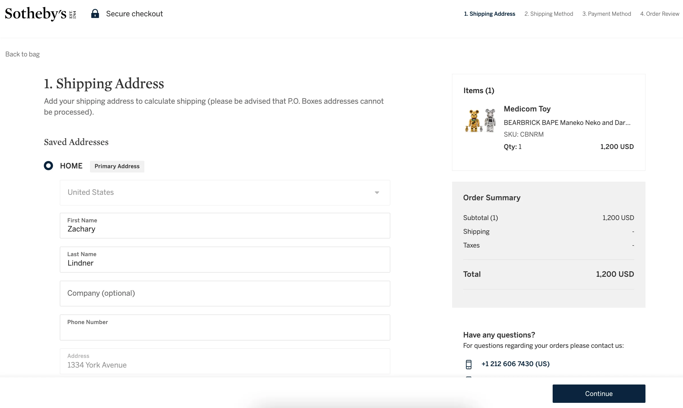 Checkout, step one: shipping address